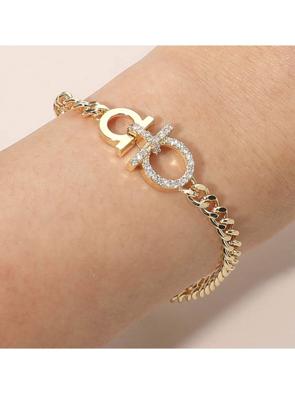 Tigerstars Gold CZ Stone Pave Link Accent Bracelet